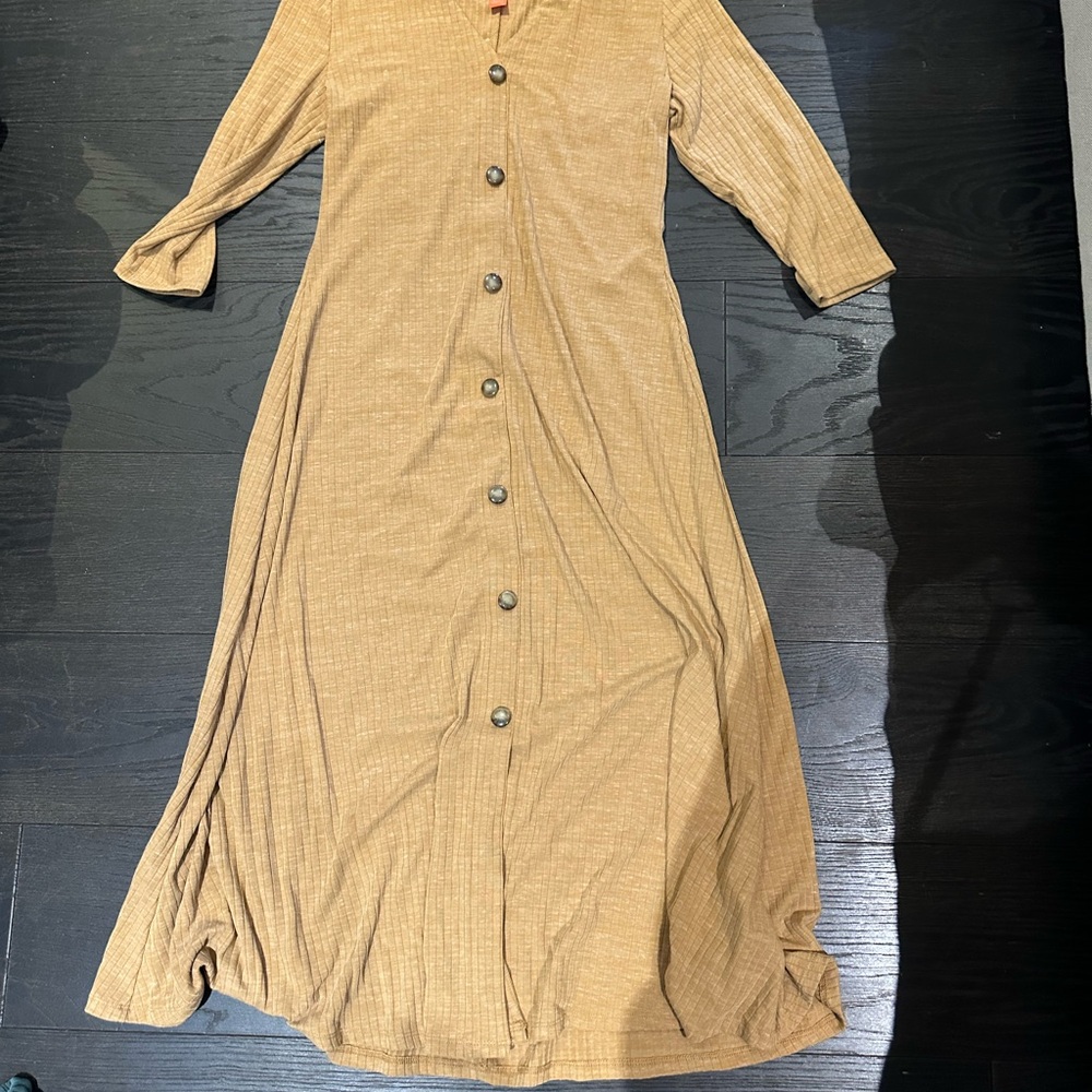 Joe Fresh Tan Long Sleeve Button-Down Dress